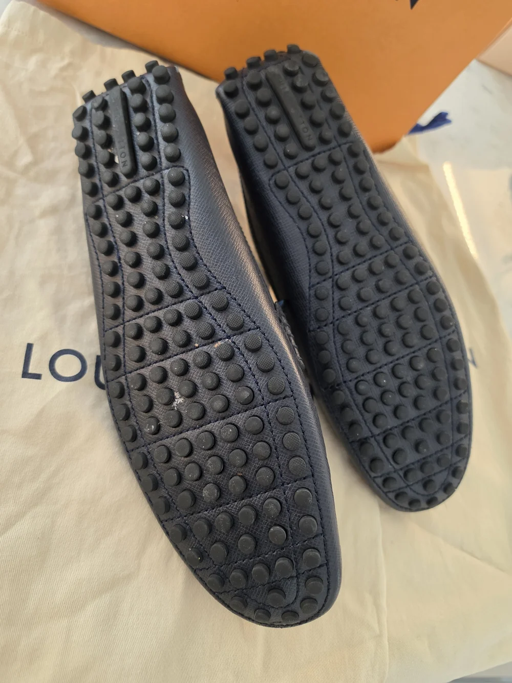 Louis Vuitton Black Leather Loafers with Blue Logo Strap - Picture 5 of 5